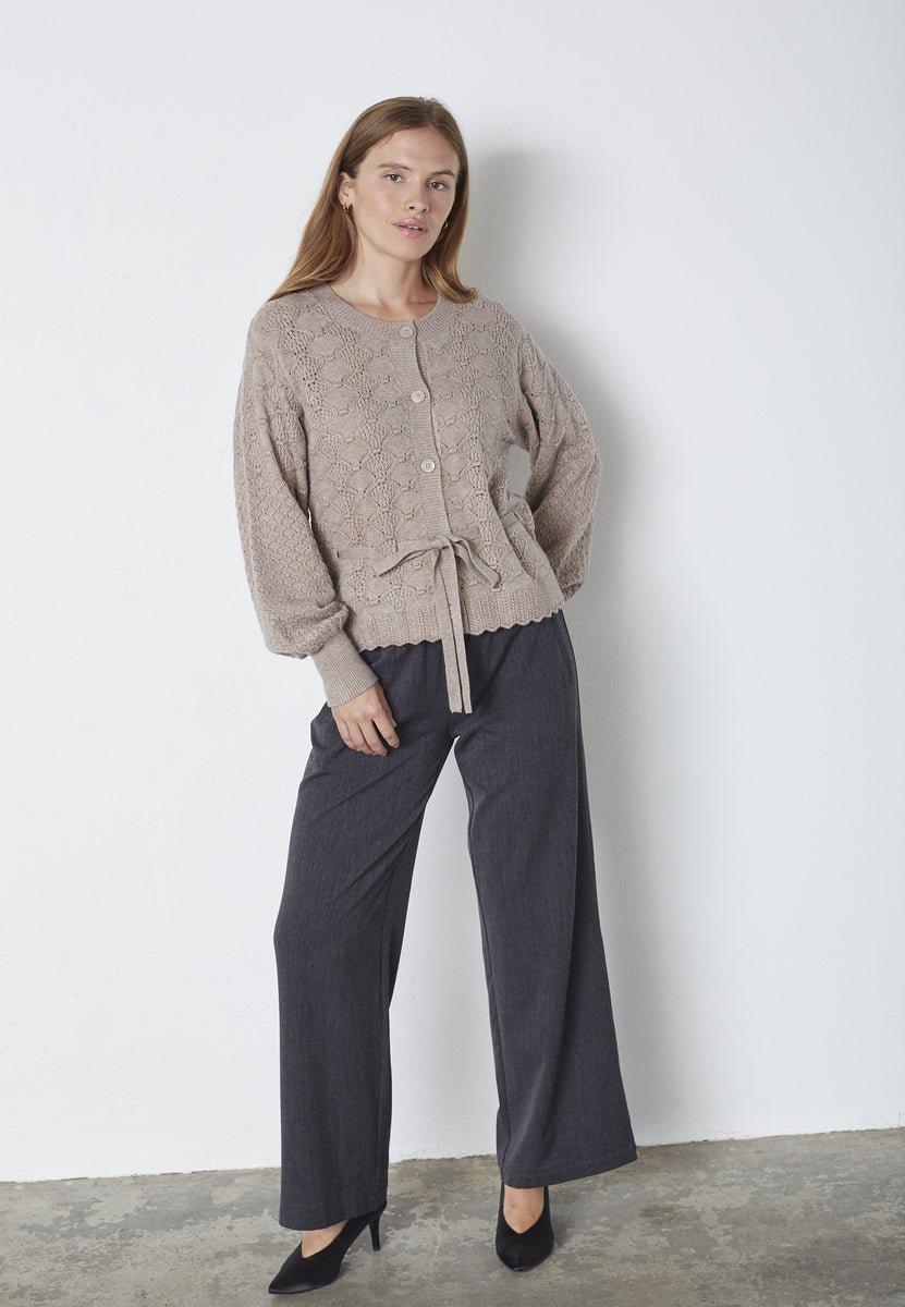 RowCC Pointelle Tie Cardigan - Champagne - Co'couture