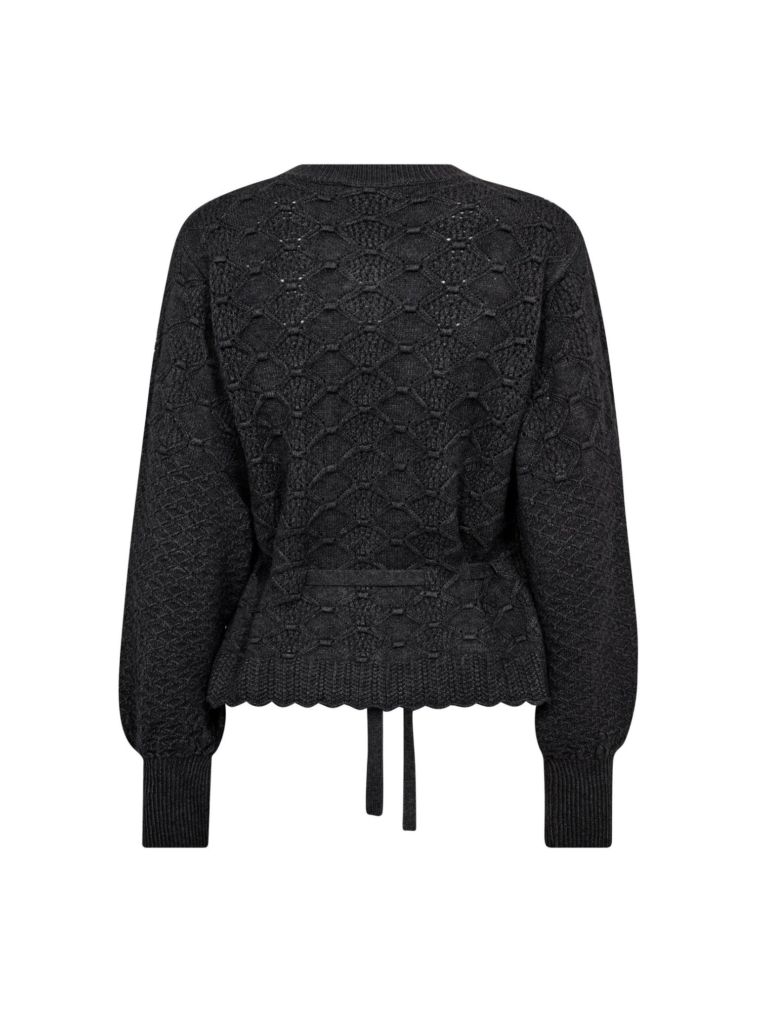 RowCC Pointelle Tie Cardigan - Dark Grey - Co'couture