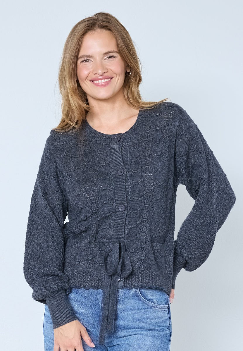 RowCC Pointelle Tie Cardigan - Dark Grey - Co'couture