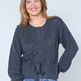 RowCC Pointelle Tie Cardigan - Dark Grey - Co'couture