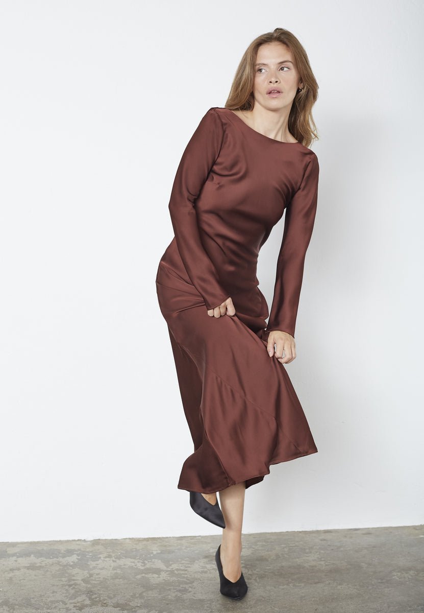 SafiraCC Waterfall Back Dress - Dark Brown - Co'couture