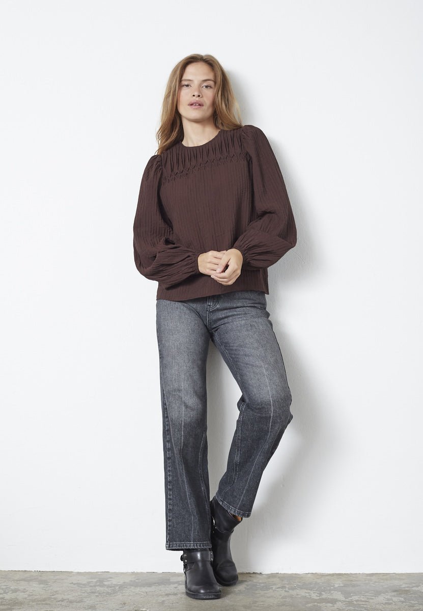 ShinaCC Pintuck Blouse - Dark Brown - Co'couture