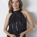 SillaCC Sequin Halter Top - Black - Co'couture