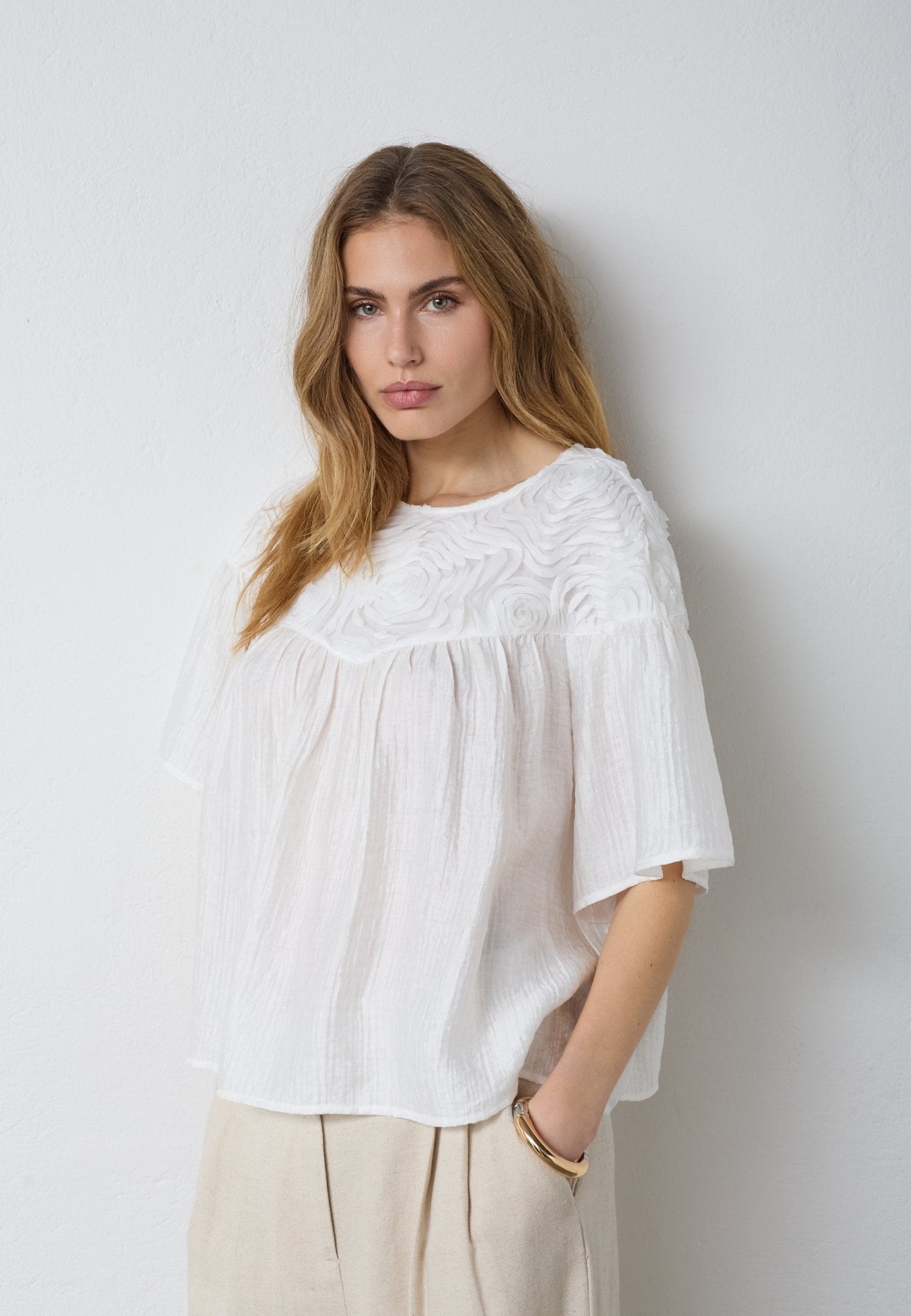 TassyCC Flower SS Blouse - White - Co'couture