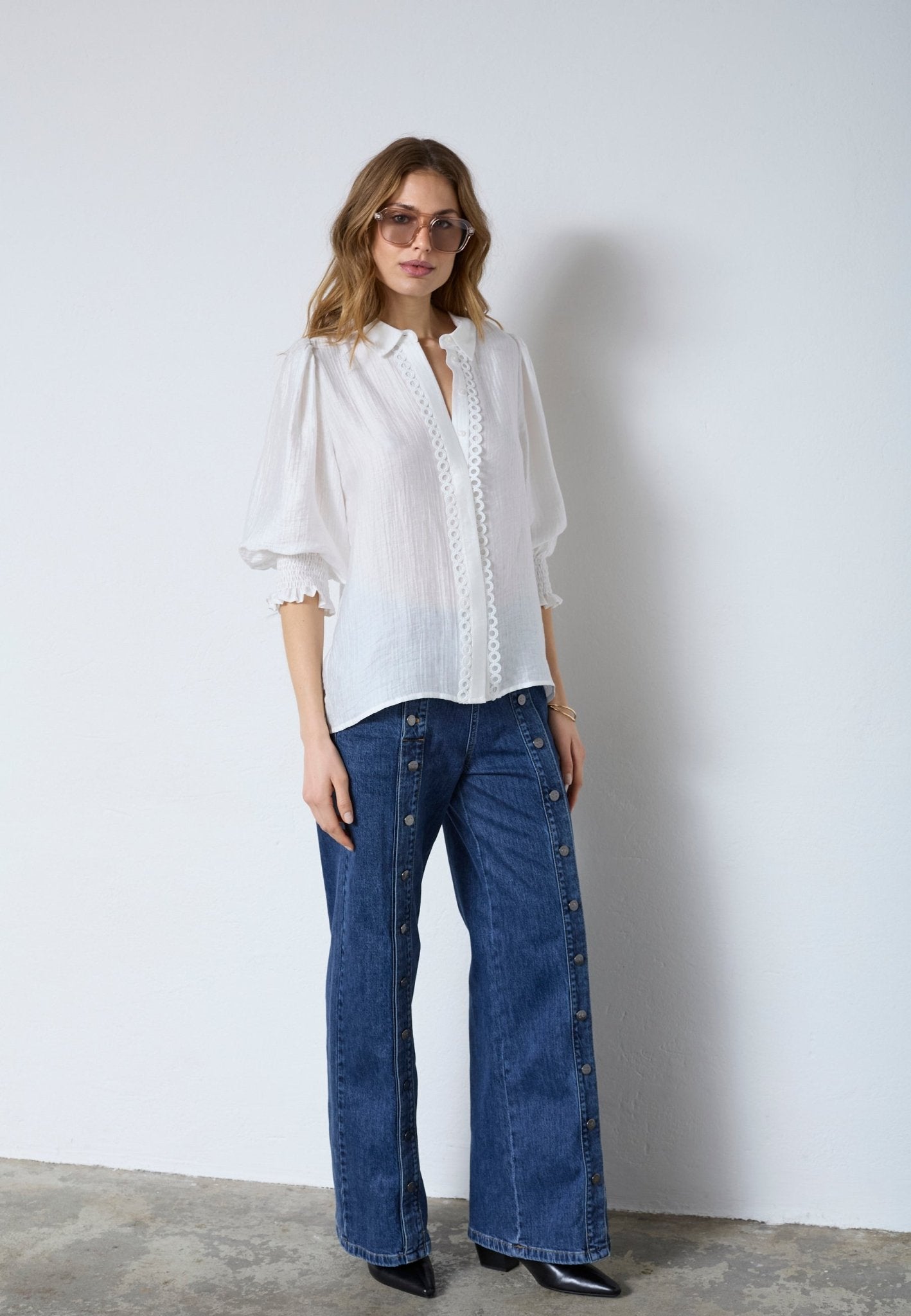 TassyCC Lace SS Shirt - White - Co'couture