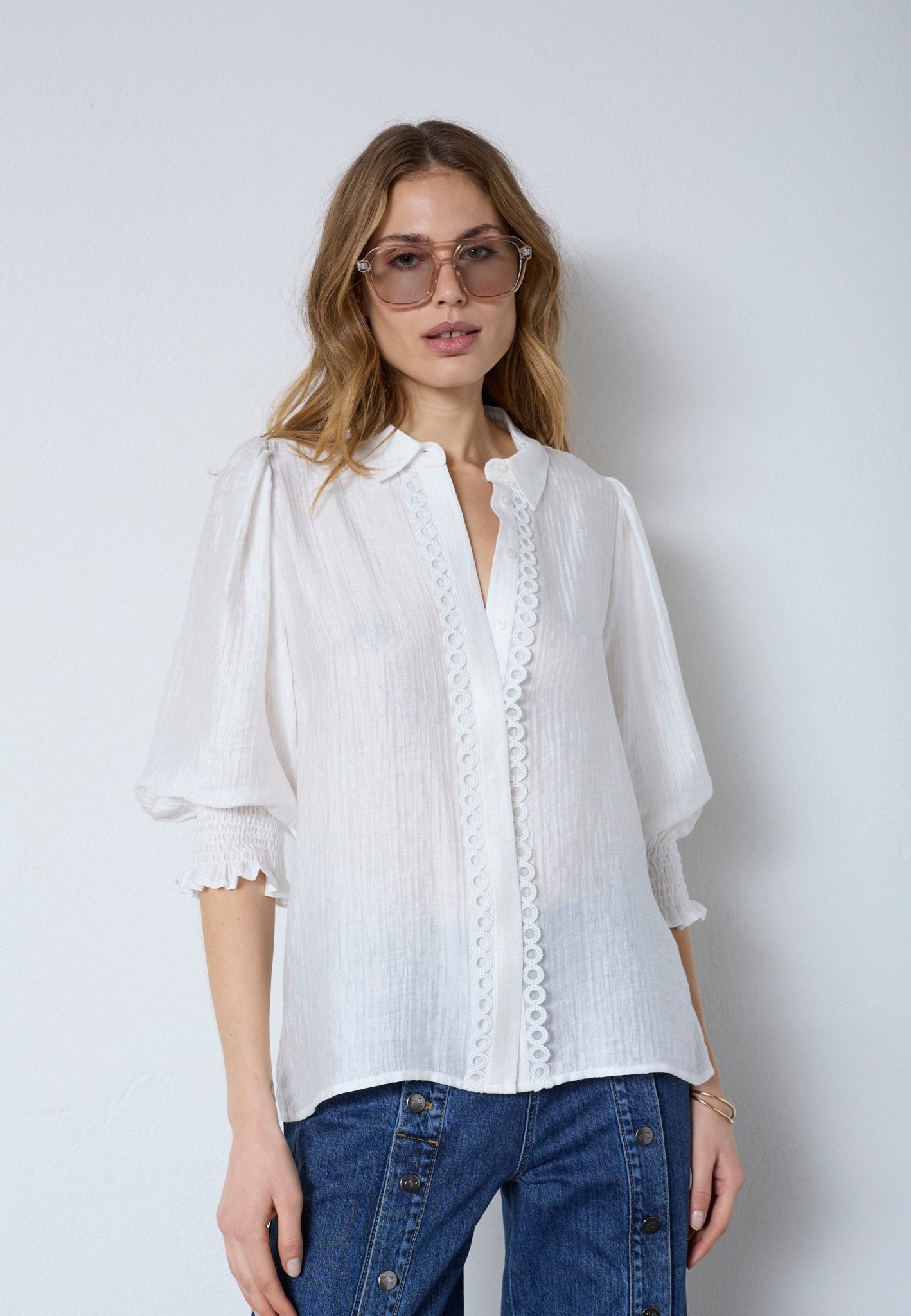 TassyCC Lace SS Shirt - White - Co'couture