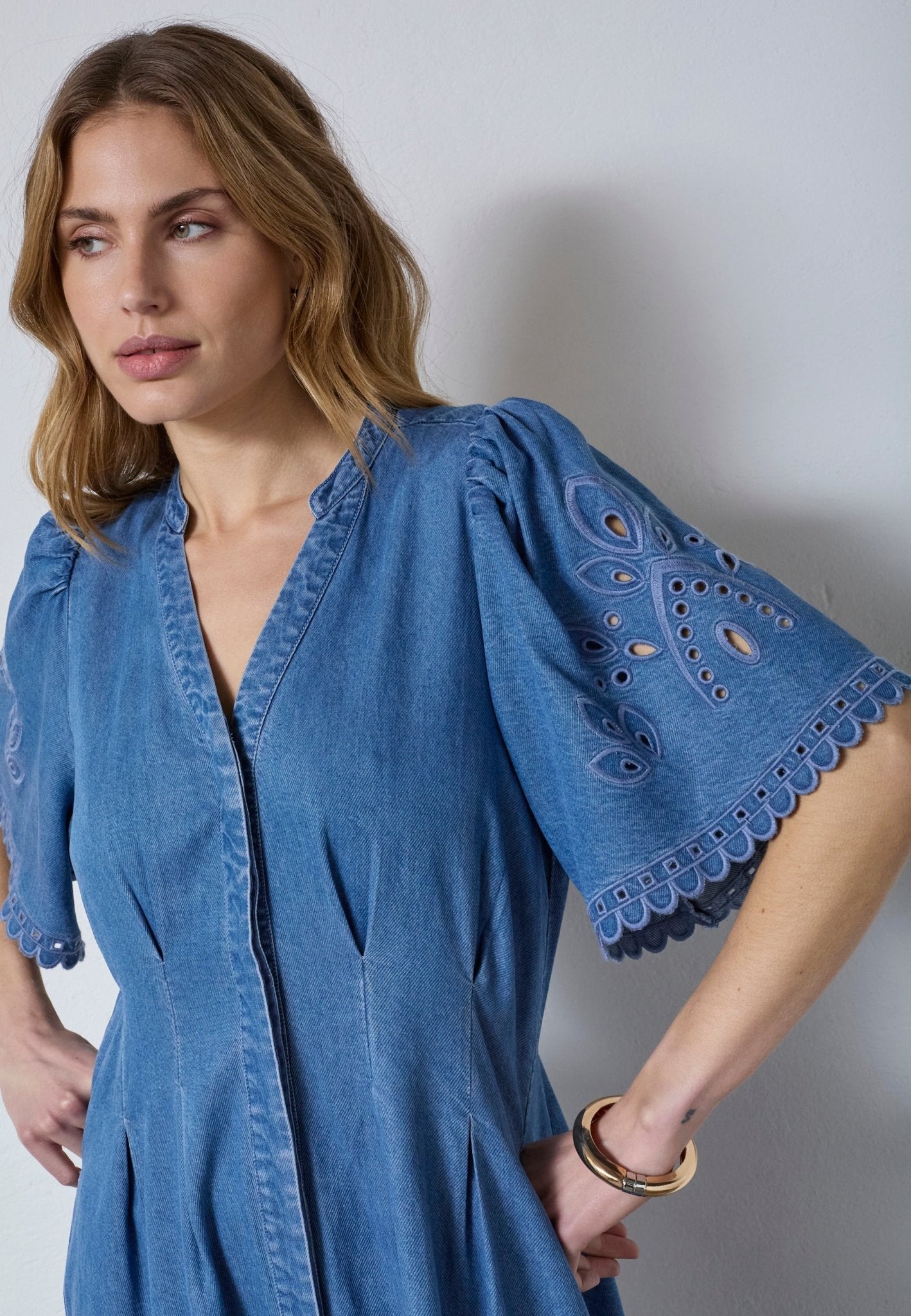 TillyCC Emb Pleat Dress - Denim blue - Co'couture