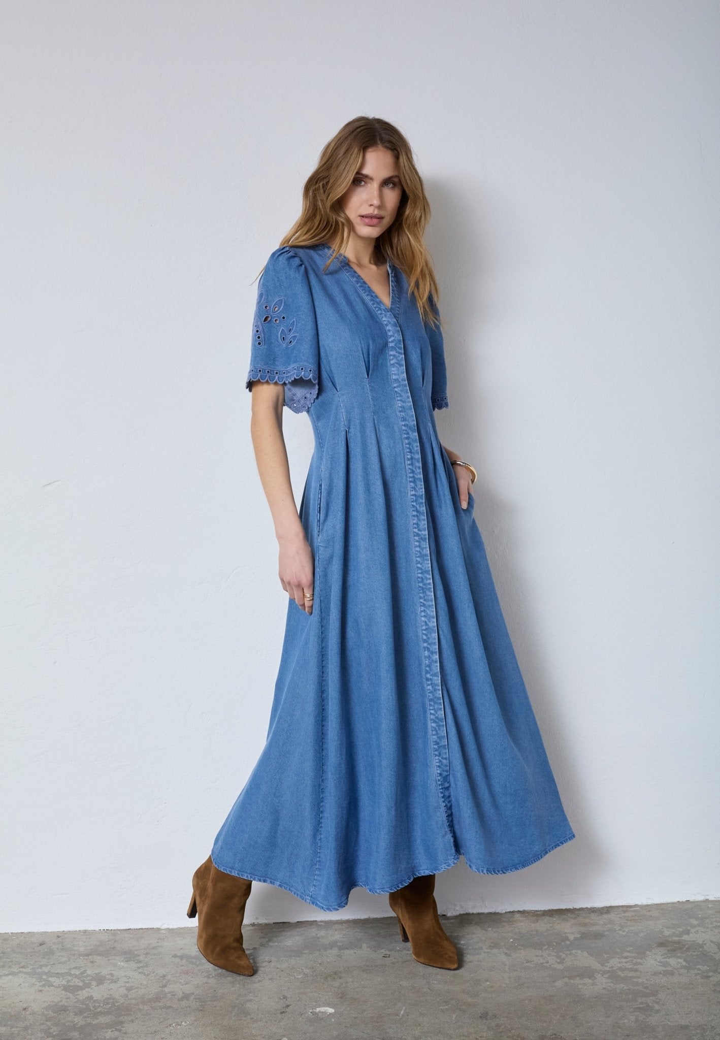 TillyCC Emb Pleat Dress - Denim blue - Co'couture