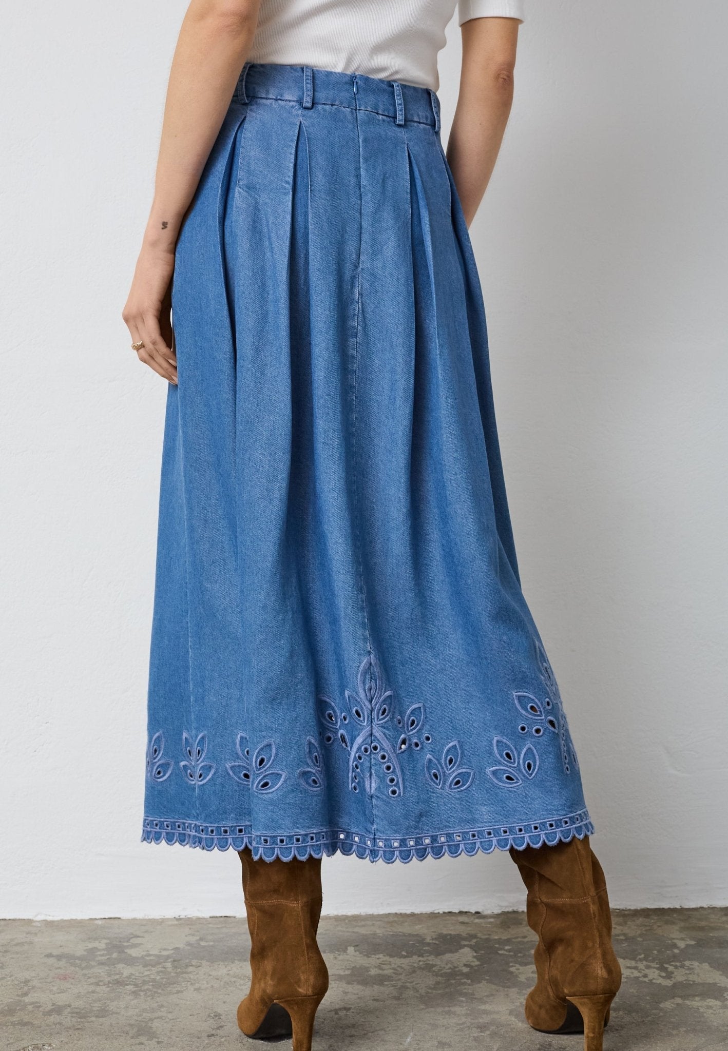 TillyCC Pleat Emb Skirt - Denim blue - Co'couture